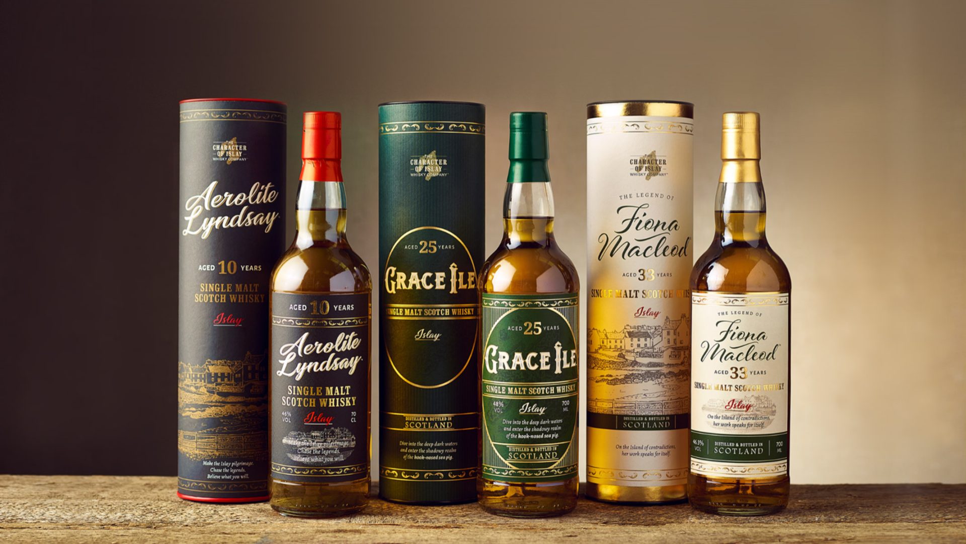 A range of bottles showing different styles of whisky labels