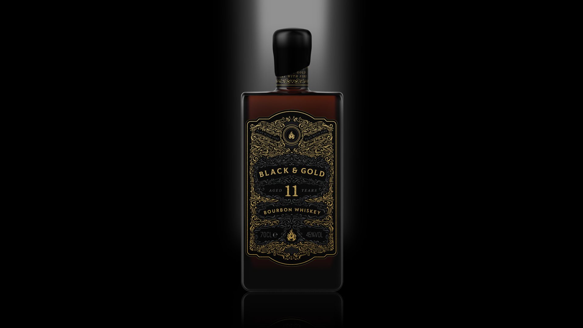 An image showing branding and packaging design for an aged Bourbon whiskey.