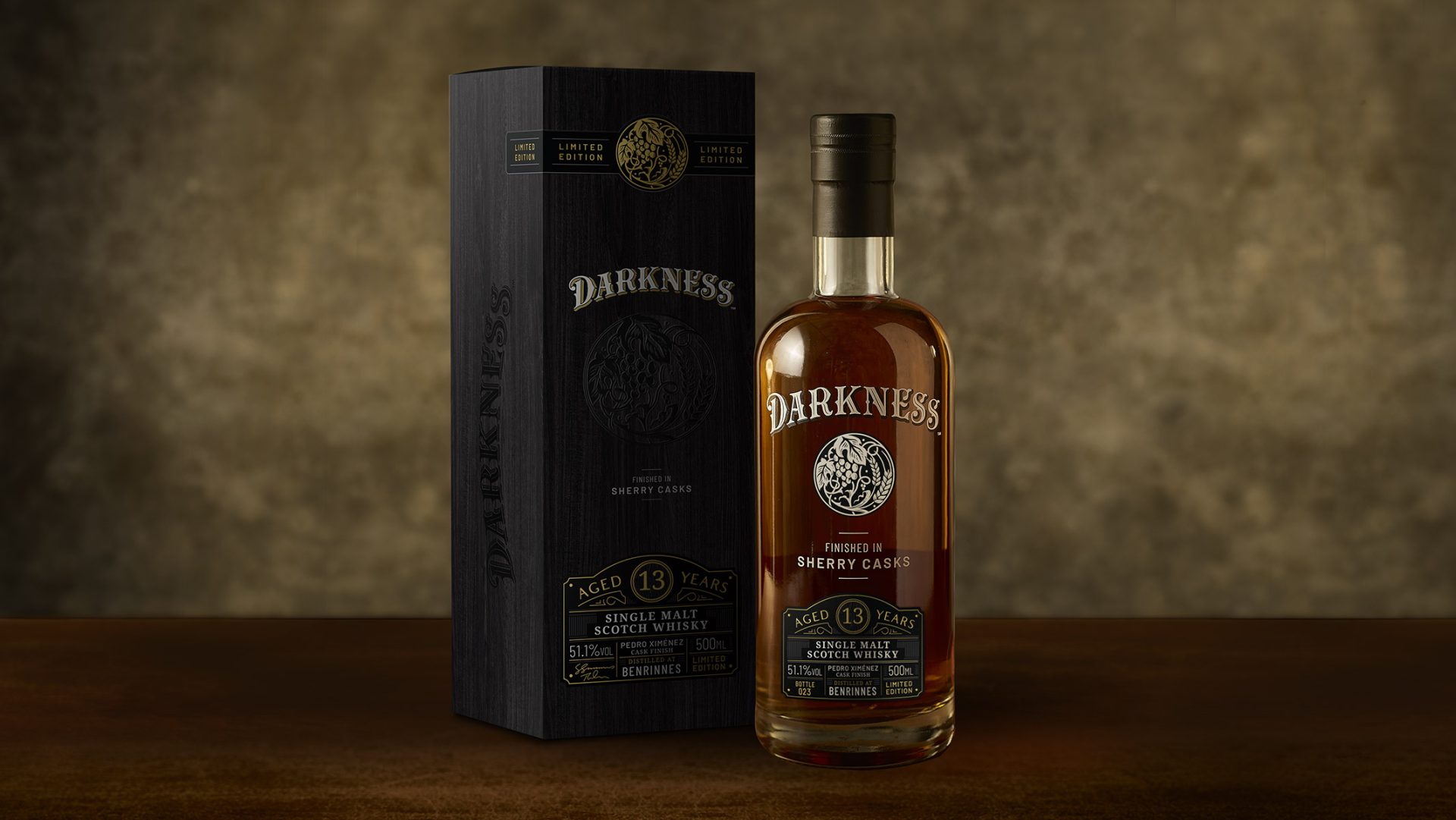 Packaging design for Darkness whisky limited release with it's premium gift box 